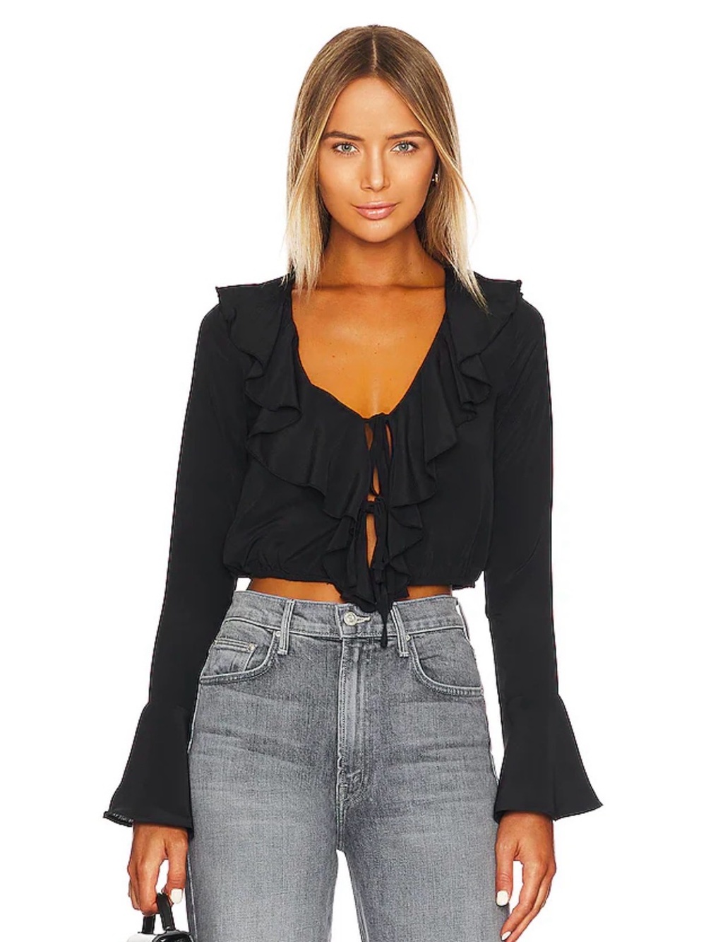 Revolve More to Come Denise Ruffle Tie Top in Black